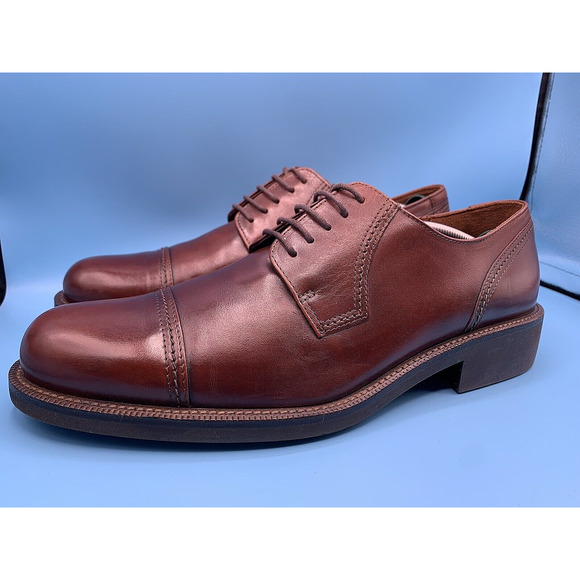 ECCO Brown Leather Cap Toe Lace Up Oxfords Dress Shoes Men's Size 10 B/ EU Sz 44 - Picture 1 of 11